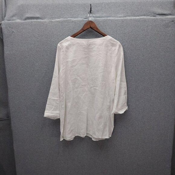 For Cynthia Womens White Tunic Top With Blue Embroidery V-Neck 100% Linen Size M - Picture 4 of 4
